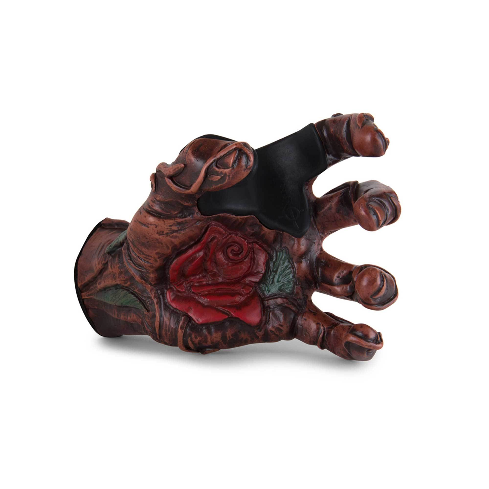 Faux Wood Finish Hand Guitar Hanger with Rose Inlay. Front View