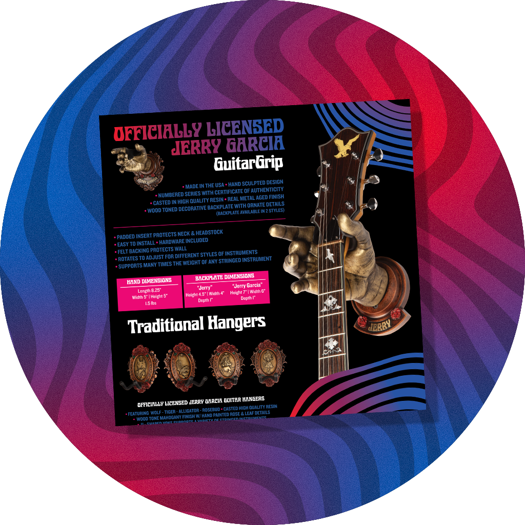 Press kit link for Jerry hand guitar hanger.