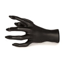 Female hand shaped guitar wall hanger in black finish. Outside view.