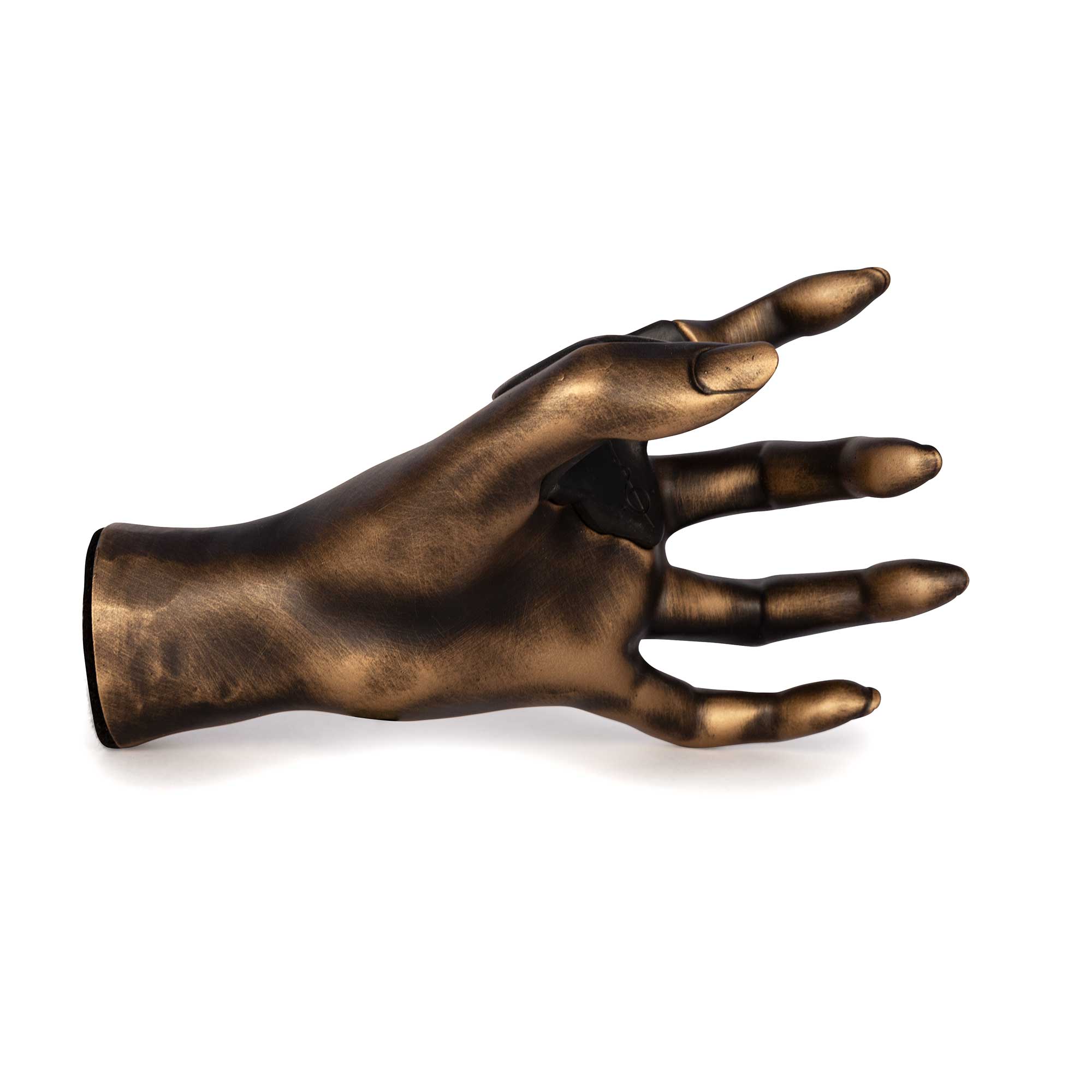 GuitarGrip female hand guitar hanger with gold antique finish. Inside view. 