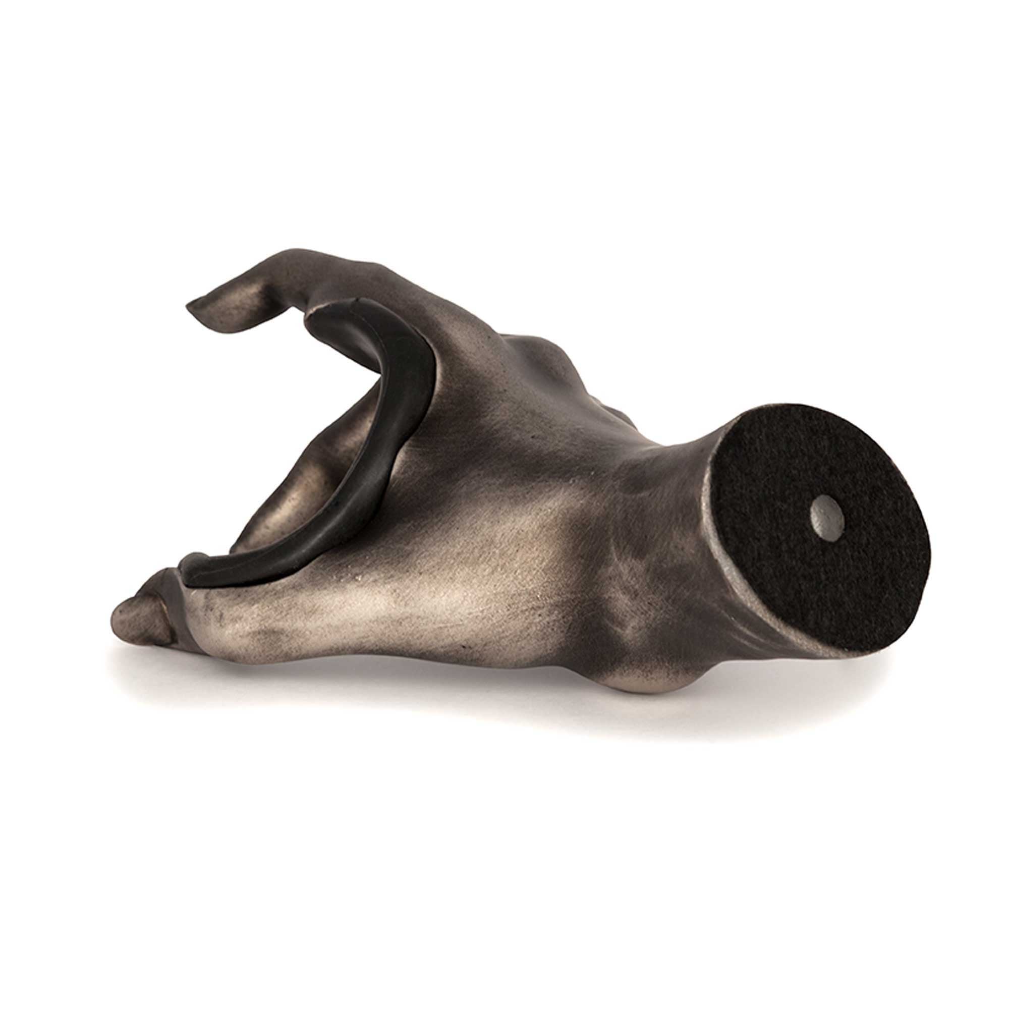 Back view of wall hanger in the shape of a hand. 